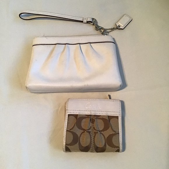 Coach Handbags - Coach Off-White Leather Zip Wristlet and Vintage Mini Wallet